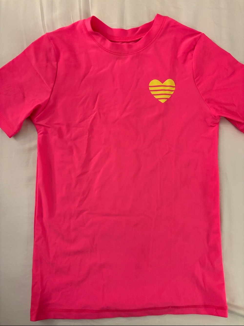 George Neon Pink Short-Sleeve Swim Tee with Yellow Heart